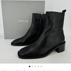 Everlane The City Boot in Black Leather sz 8.5 Women's Side Zip Block Heel Ankle